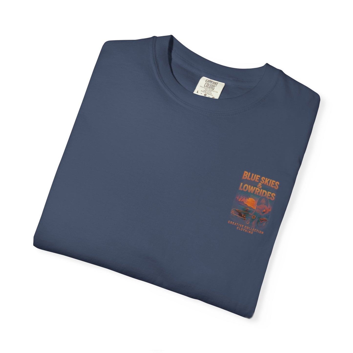 Blue Skies & Lowrides Retro Graphic T-Shirt, Vintage Car Tee, Casual Beachwear, Summer Gift, Unisex Garment-Dyed Shirt