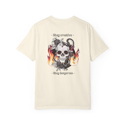 Stay Dangerous Skull Unisex T-shirt, Luxury Streetwear Tee, Urban Style Top, Edgy Graphic Shirt, Cool Shirt Gift
